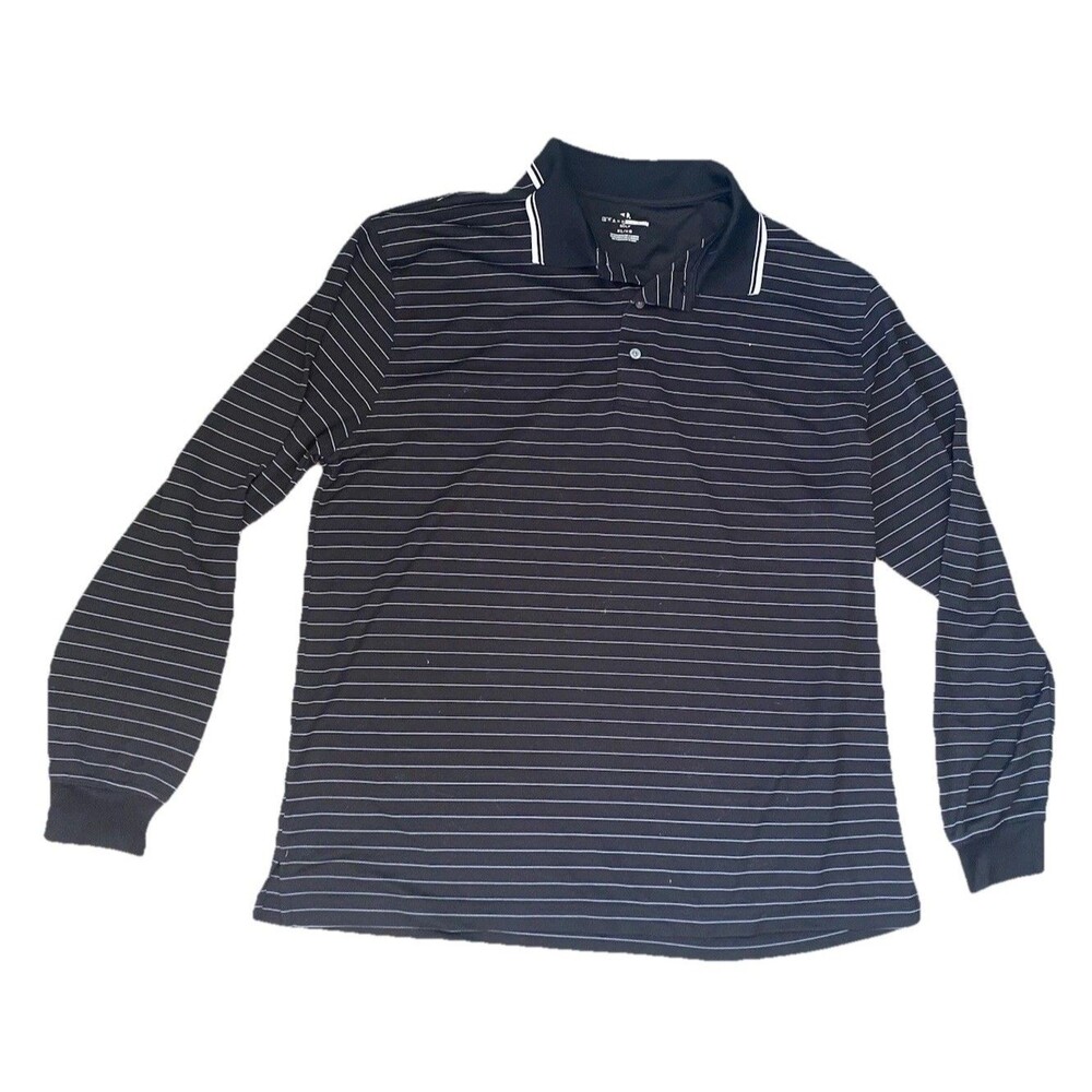Grand Slam Golf Long Sleeve Polo Collared Shirt Black Striped Mens Size XL
